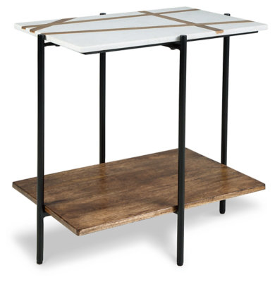 Braxmore Rectangular Black and White Marble Wood Accent Table