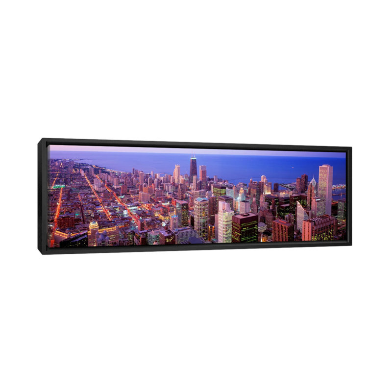 « chicago, illinois », reproduction de photo sur toile, H 12 po x l 36 po x P 1,5 po, Cadre noir