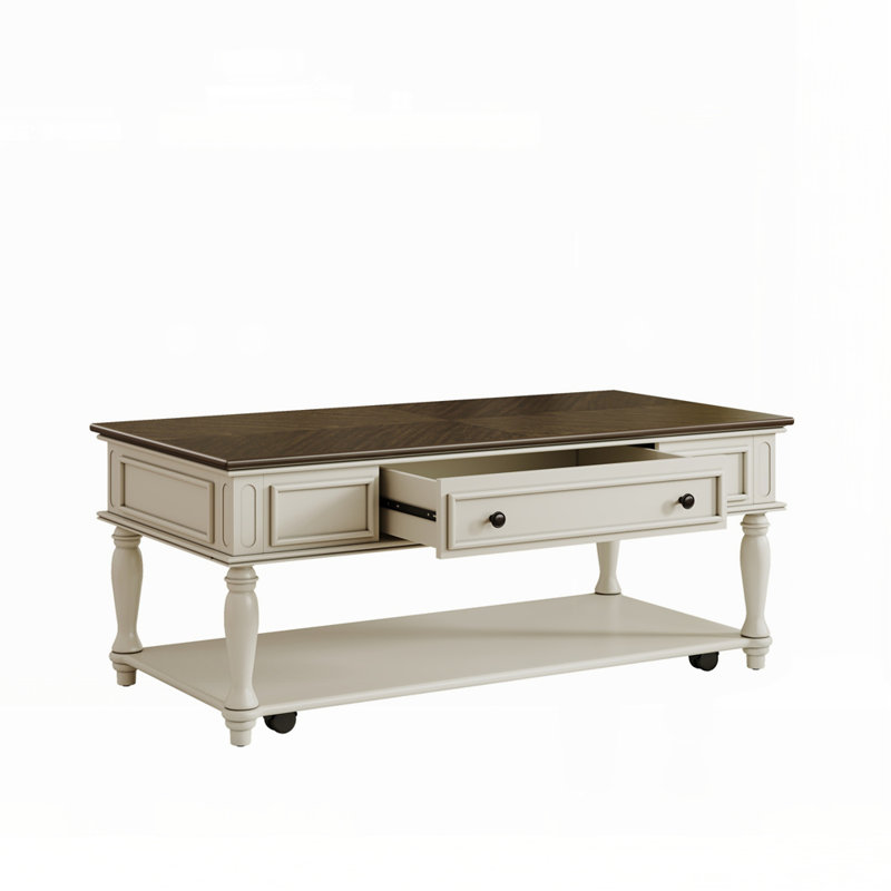 Table basse Farmhouse avec un tiroir, Gris / Blanc