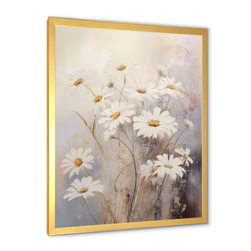 «White Daisy Fields Elegance IV», reproduction sur toile, H 20 po x l 12 po x P 1 po, Cadre doré simple