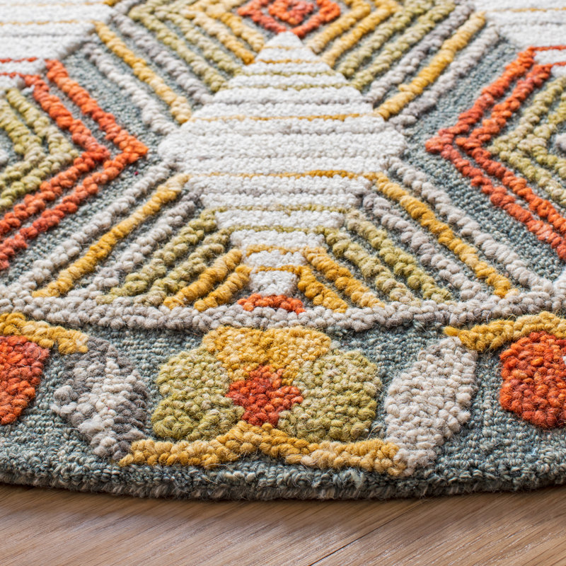 Tapis bleu / ivoire en laine touffeté à la main Garbutt, Rond 6 pi