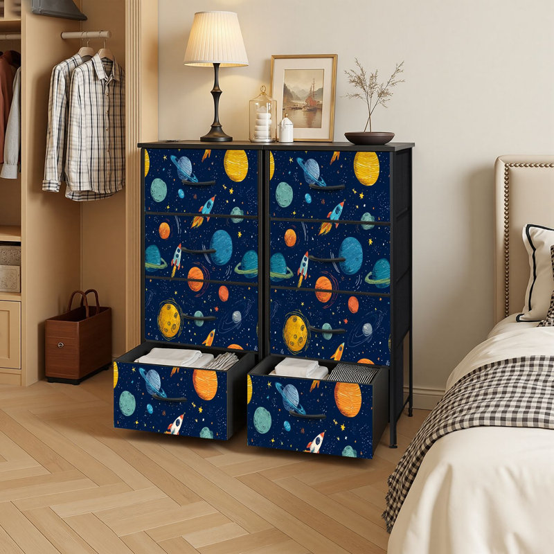 Commode de rangement verticale 4 tiroirs Thème de l'espace système solaire pour enfants