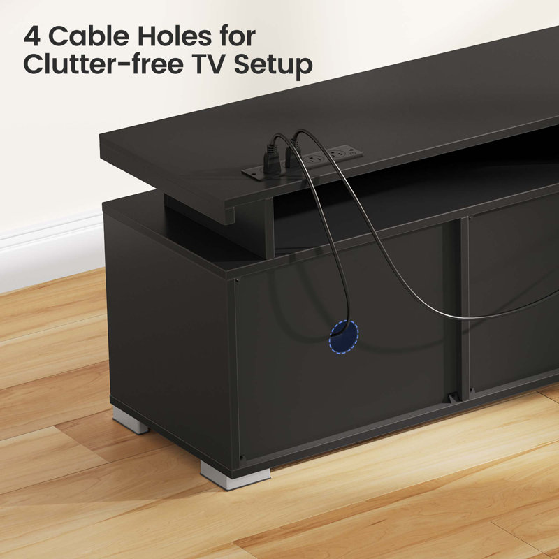 TV Stand for TVs up to 65", Entertainment Center with Storage, RGB LED Lights and 4 AC Outlets, Black