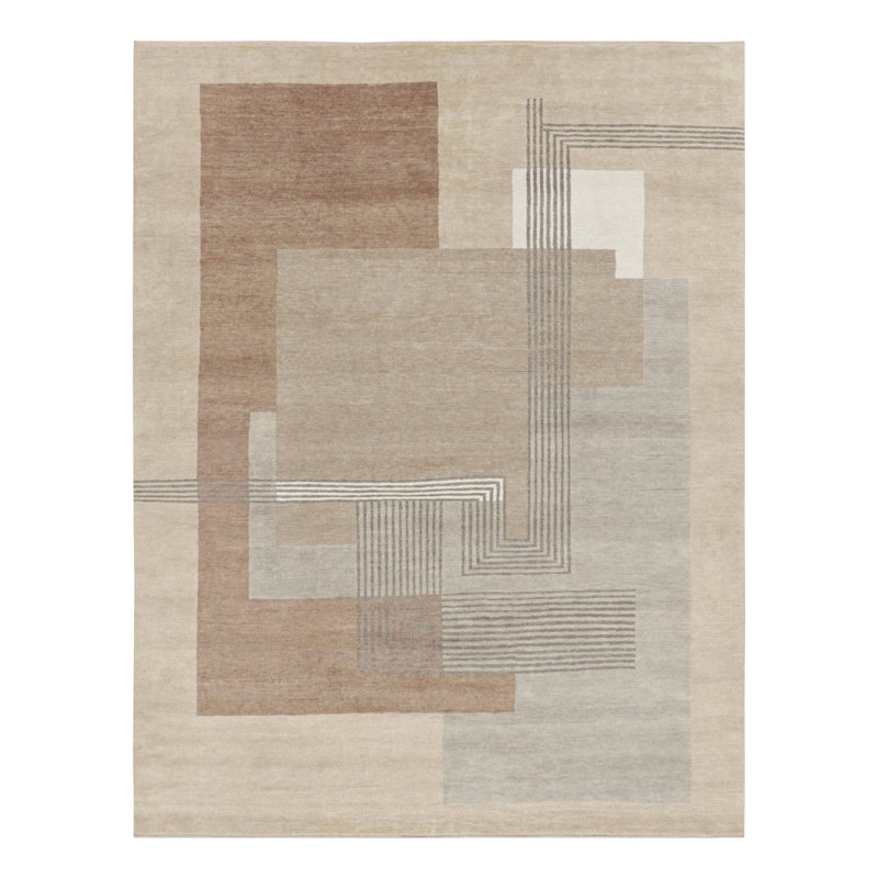 Art Deco Hand Knotted Wool Geometric Area Rug, Rectangle 13' x 19'