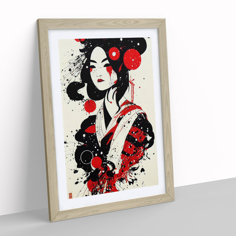 Graffiti Geisha - Single Picture Frame Painting, 34cm H x 25cm W x 2cm D, Oak