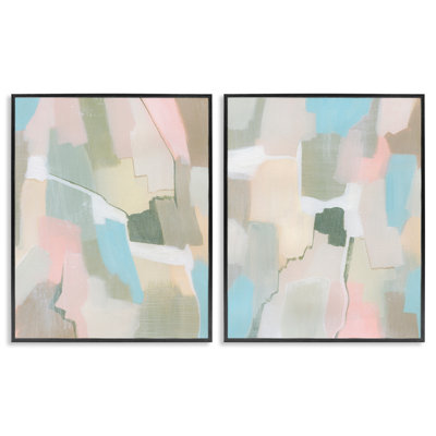 Patchy Muted Pastel Abstract 2 PC Framed Giclee Art Set by Grace Popp