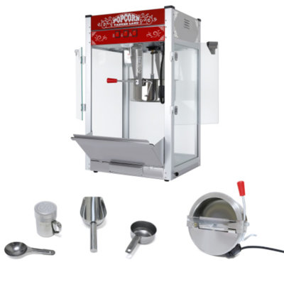16Oz Commercial Popcorn Machine With 1440W Kettle – Countertop Popcorn Maker With 3 Control Switches, Tempered Glass, Stainless Steel Frame, Red – Includes Scoop & Spoons