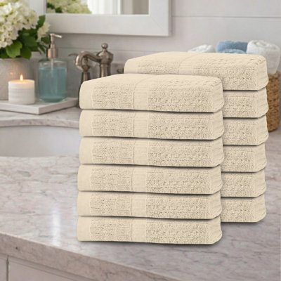 Ensemble de serviettes 12 pièces Willow - 100% coton peigné, 630 g / m² de qualité supérieure, ivoire, ultra-doux et très absorbant (12 serviettes à main)