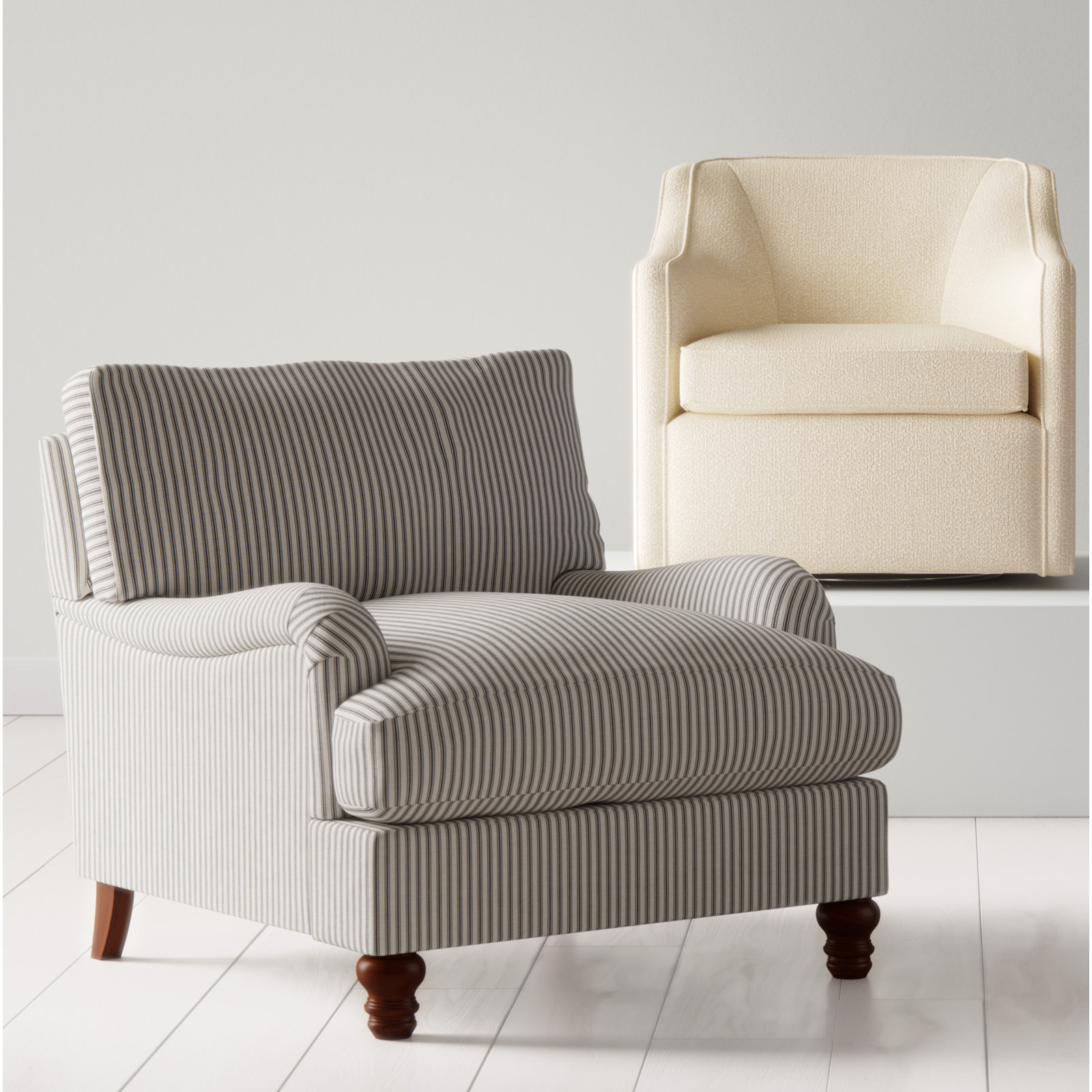 Marietta Upholstered Swivel Armchair, Canvas Flax Sunbrella® Canvas