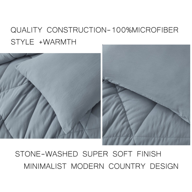 Full Dusty Blue Microfiber Triangle Quilted Comforter Set
