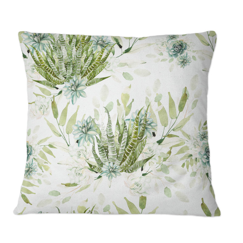 Cactus et plantes grasses sur blanc - Coussin décoratif à motif, 18 po x 18 po