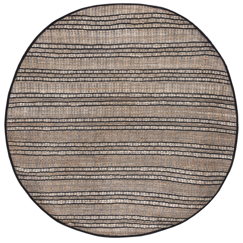 Giannopoulos Striped Flatweave Black/Natural Beige Area Rug, Round 7'