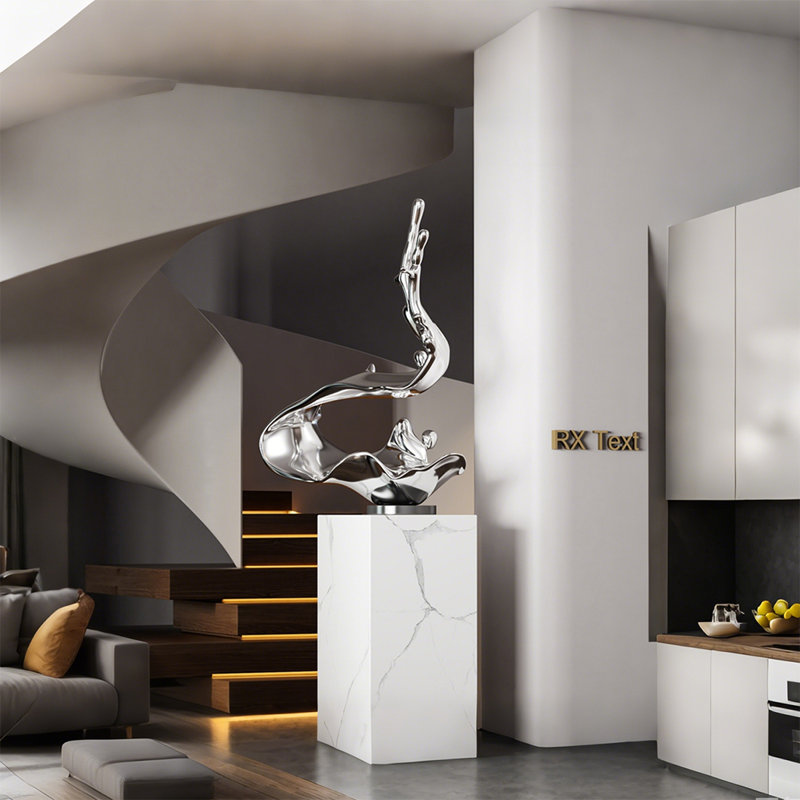 Ornement de sculpture géométrique 18,11 po, Argent argent
