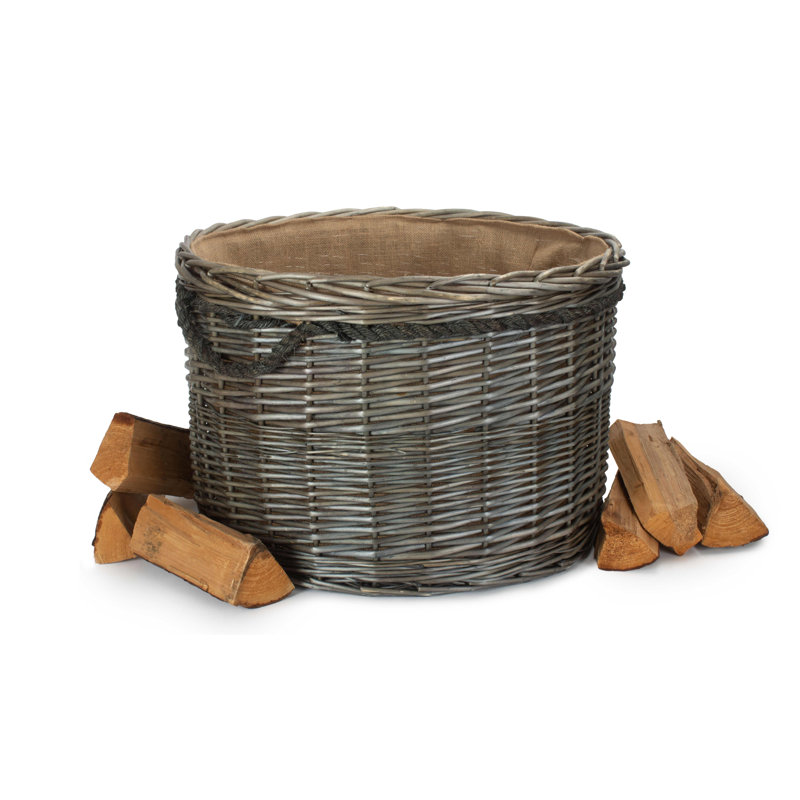 Wicker Storage Basket with Lining, 42cm H x 60cm W x 60cm D, Antique Wash