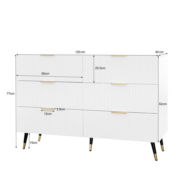 Chest Od Drawers Sideboard With 6 Drawers, White