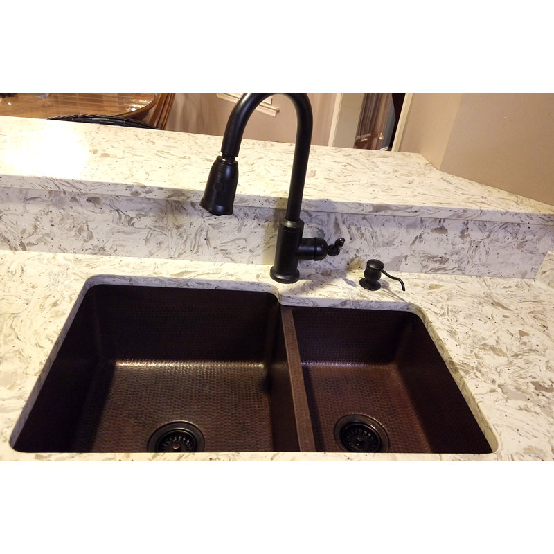 33" Hammered Copper 60/40 Double Basin Kitchen Sink