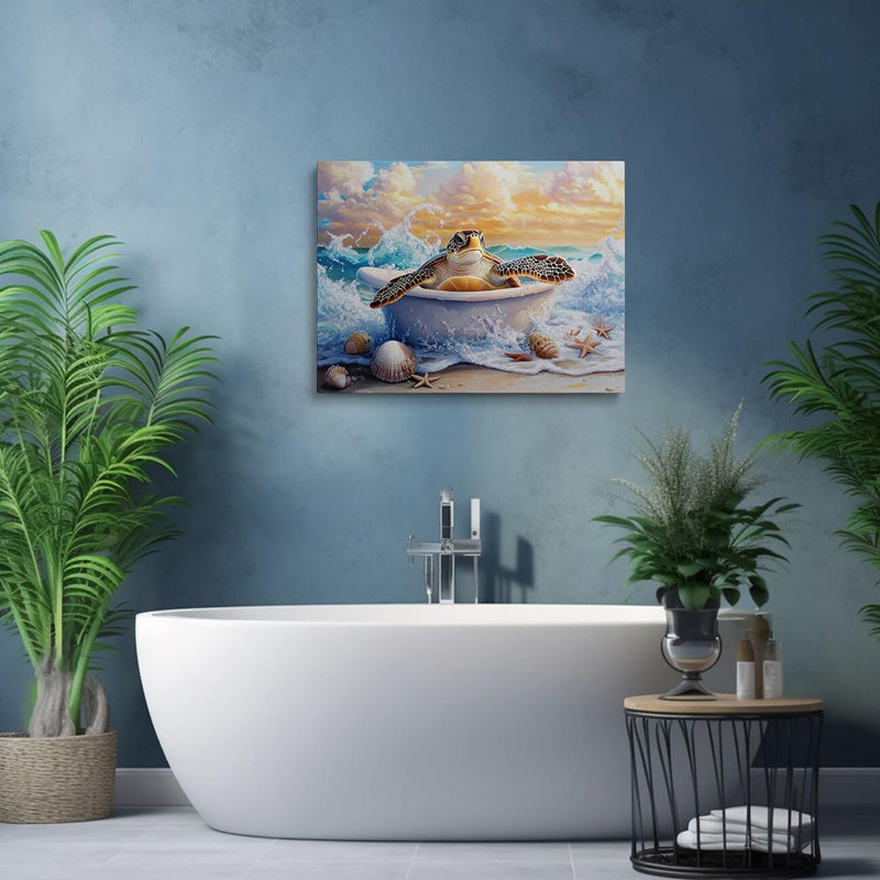 Art mural toile de tortue de mer - décor de bord de mer fantaisiste au coucher de soleil