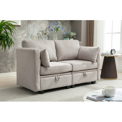 Calkins Loveseat Modular Sofa With Storage Seat, Adjustable arms&backrest