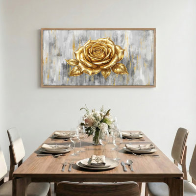 «Golden Rose», reproduction d'art sur toile encadrée de 1 48 po x 24 po