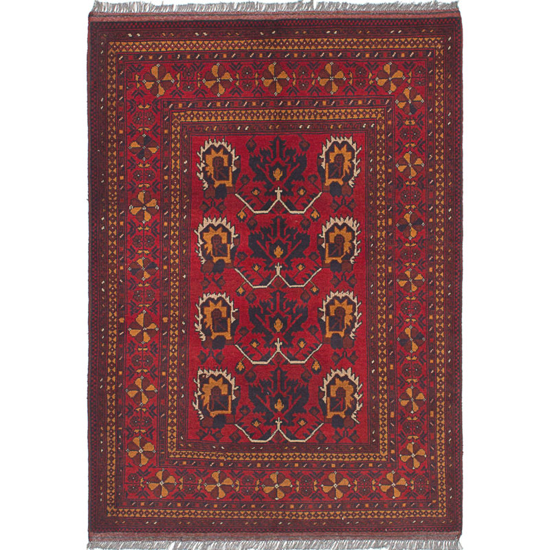 Tapis en laine rouge de qualité 3 pi 6 po x 4 pi 11 po one-of-kind à la main noué la Kaler