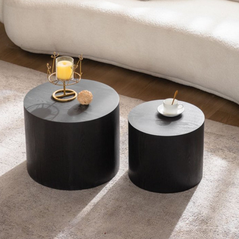 Ensemble de 2 tables basses rondes en bois Nesting, Noir, H 15,16 po x L 33,86 po x l 18,9 po