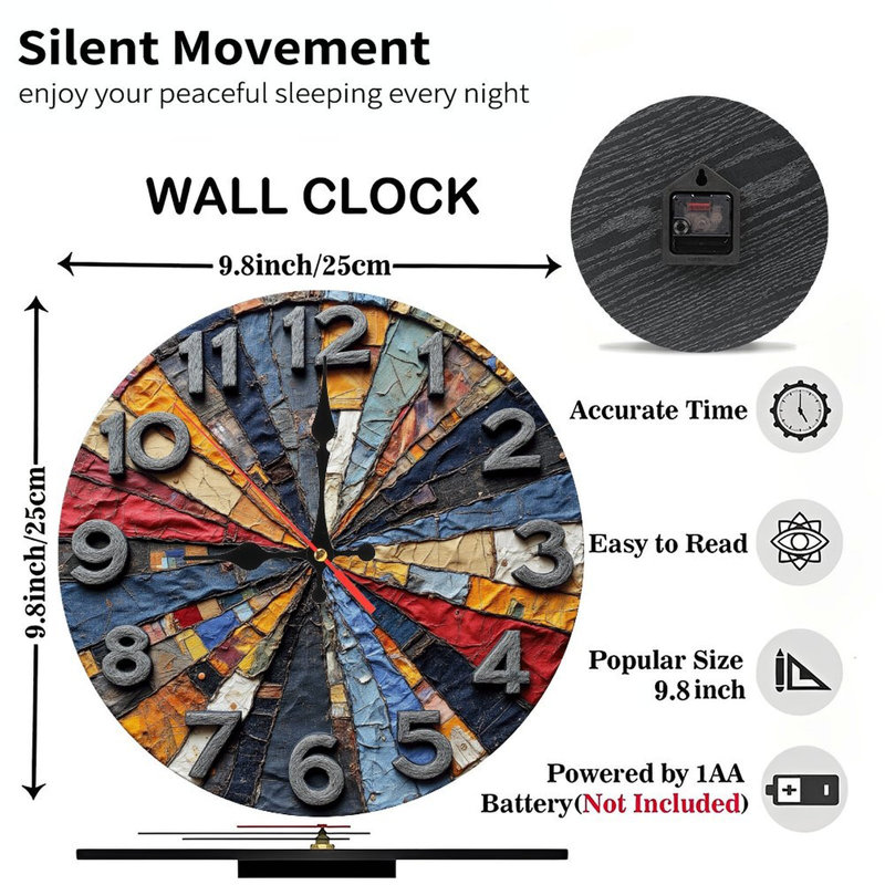 Unique Handmade Fabric Collage Clock Wall Art