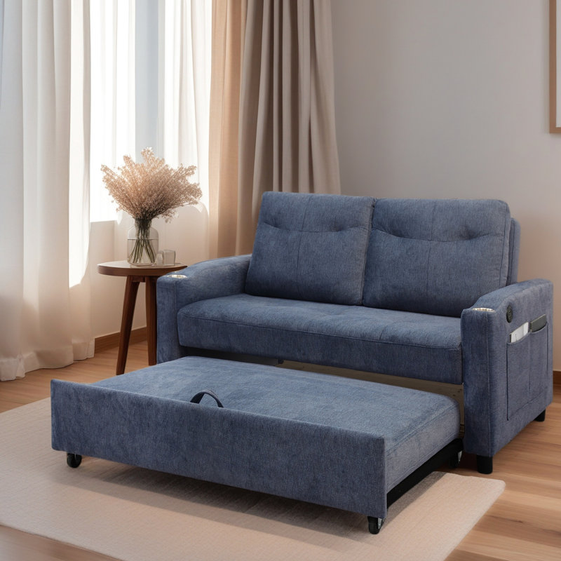 Salon gris avec canapé-lit et sac de rangement