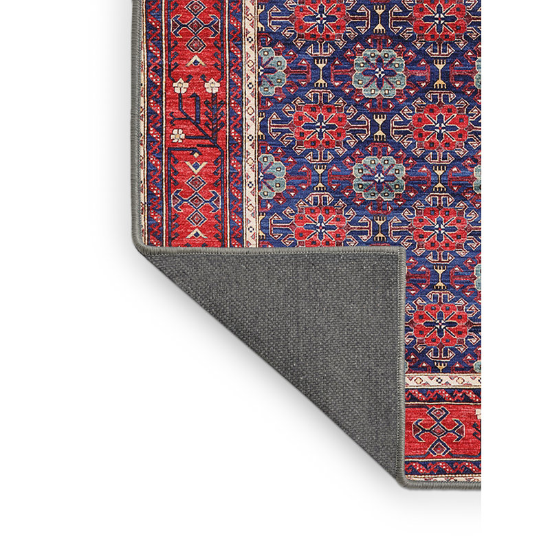 Tapis oriental rouge / bleu Rosier, Rectangle 5 pi x 7 pi