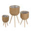 Ensemble de 3 paniers en rotin de polyester brun avec texture de corde et pieds effilés en bois-130070720