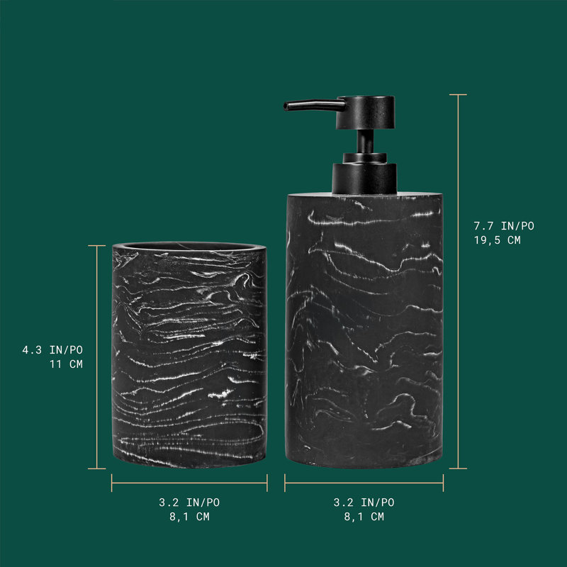 Square, 2 Pcs.,  Polyresin Modern Vanity Countertop Set in Marble Black