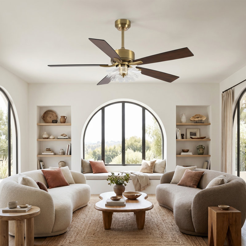 52" 6-Speed Dimmable LED Ceiling Fan with Light and Remote Control, 3 Color Lights, Reversible DC Motor, Double-Sided Wood Blades, 4"/10" Downrods