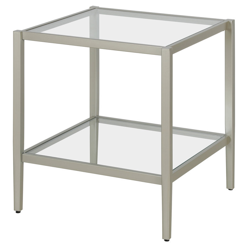 Hera Glass Top End Table, Satin Nickel