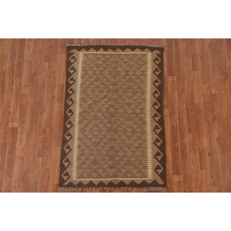 Reversible Kilim Brown Wool Area Rug 3x5