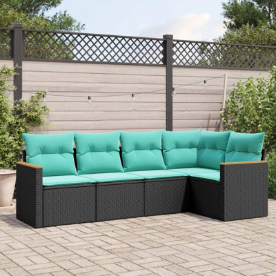  Ensemble de canapé de patio 5 pièces avec coussins en rotin de polyester noir