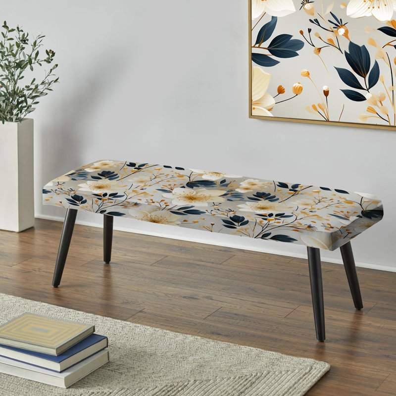 Upholstered Bench, Mystic Ivory Reverie Blooms Perfection III