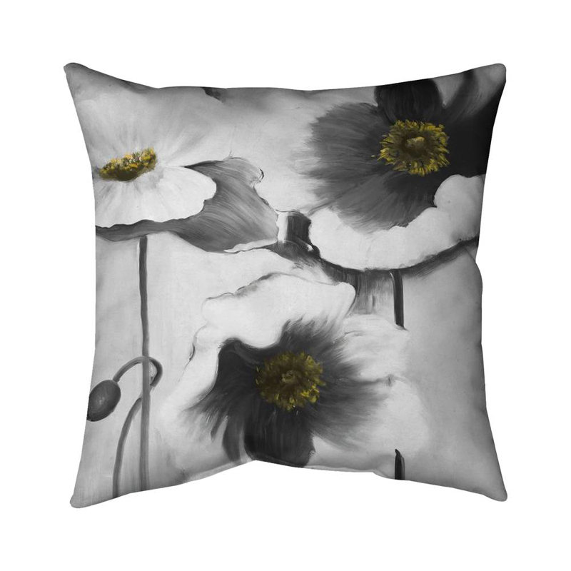 Black and white flowers - 26"x26" Throw pillow - Poly twill - Print on demand