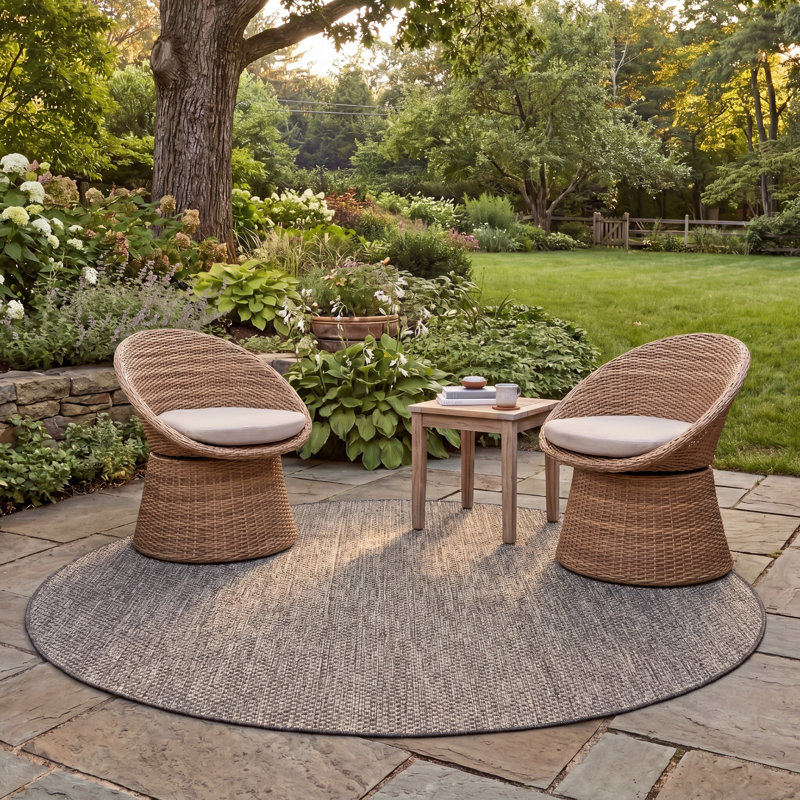 Sezis Performance Solid Color Indoor/Outdoor Area Rug, Round 6'7"