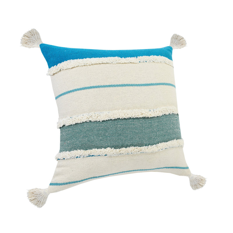 Coastal Blue and White Striped Cotton Throw Pillow Set