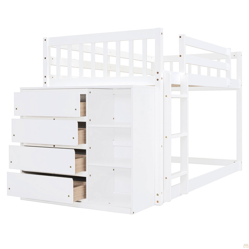 Lit superposé simple au-dessus de simple avec 4 tiroirs et 3 tablettes