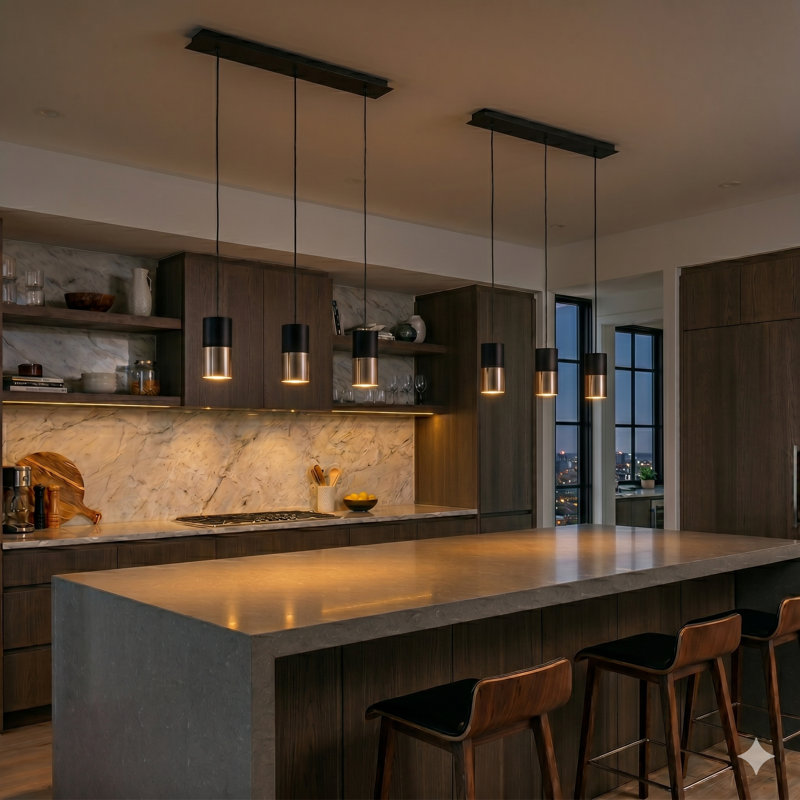 Luminaire suspendu linéaire à 3 lumières pour îlot de cuisine Grecia, Noir / nickel