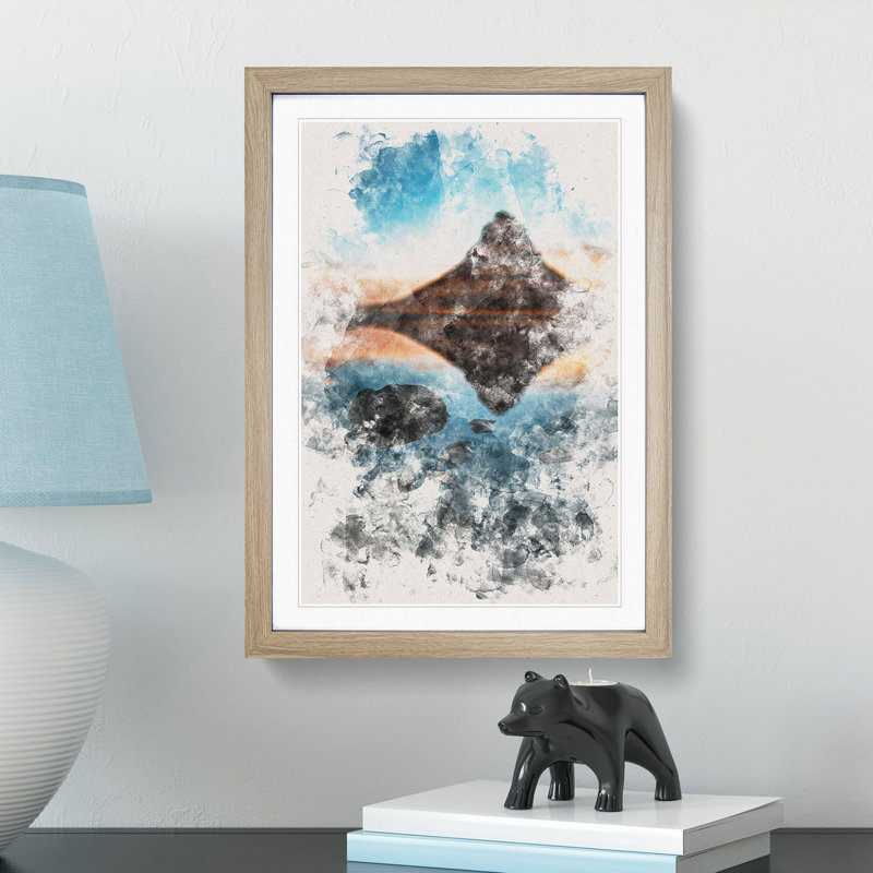 Kirkjufell Mountain in Iceland - Picture Frame Painting Print, 33cm H x 24cm W x 2cm D, Oak Framed