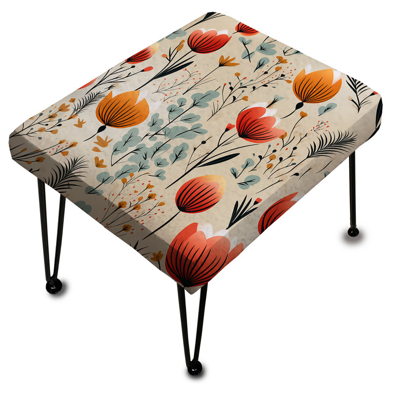 Orange Meadow Floral Pattern I - Floral Rectangle Ottoman