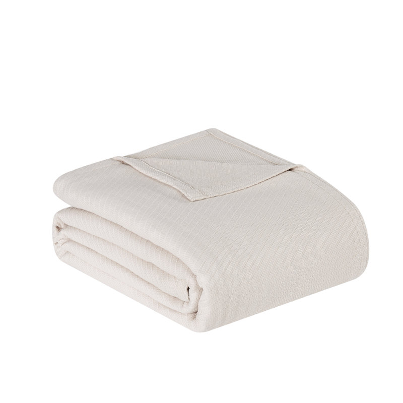 Beige Cotton Woven King Blanket with Machine Washable Fabric