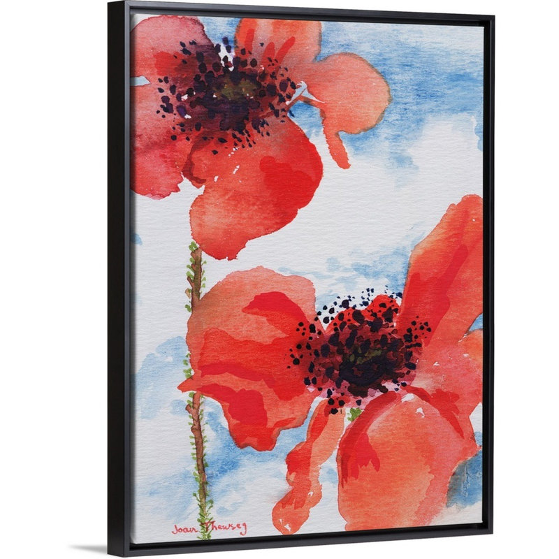 Reproduction d’art sur toile, "coquelicots" par Joan Thewsey, H 42 po x l 32 po x P 1,75 po, Cadre noir