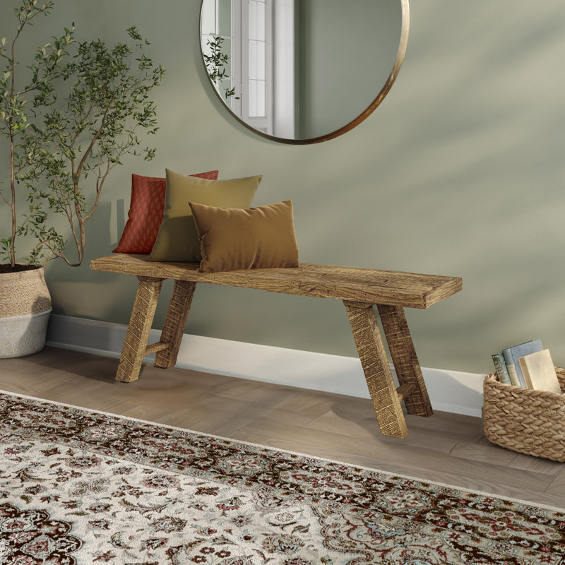 Lewis Unfinished Rustic Solid Wood Bench, 18" H x 48" W x 14" D