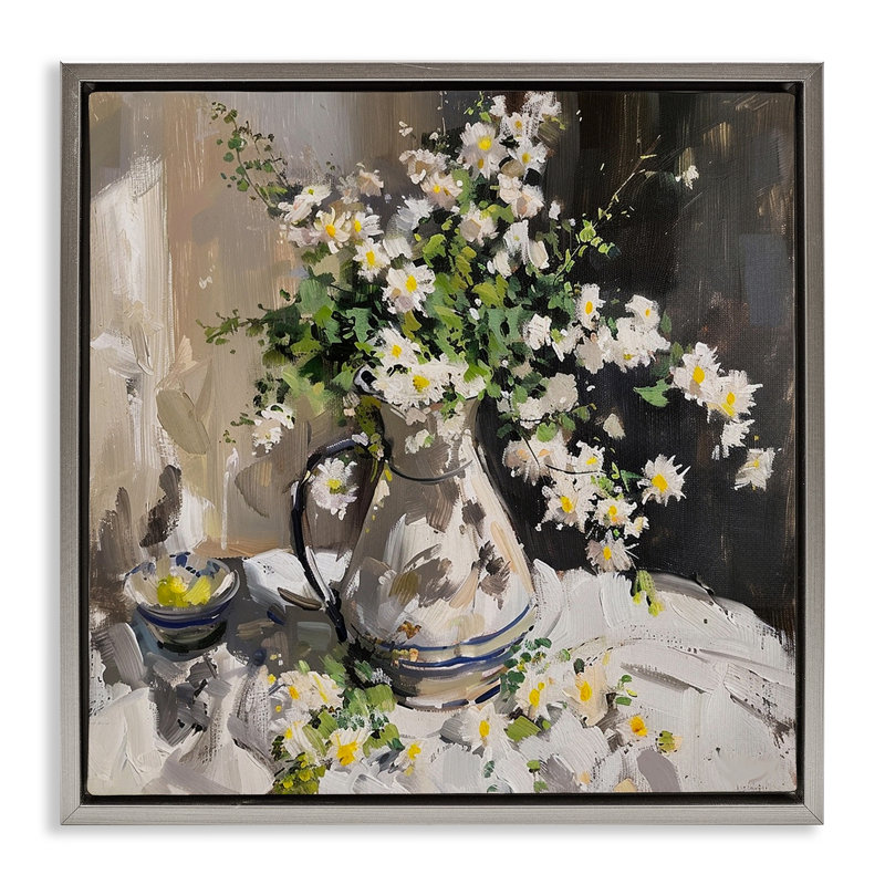 Toile flottante encadrée «Late Day Sun Bouquet», conception par Walker Noble, H 18 po x l 18 po, Cadre flottant gris lustré