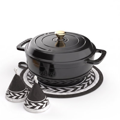 7.5 qt. Cast Iron Round Dutch Oven in Black With Lid