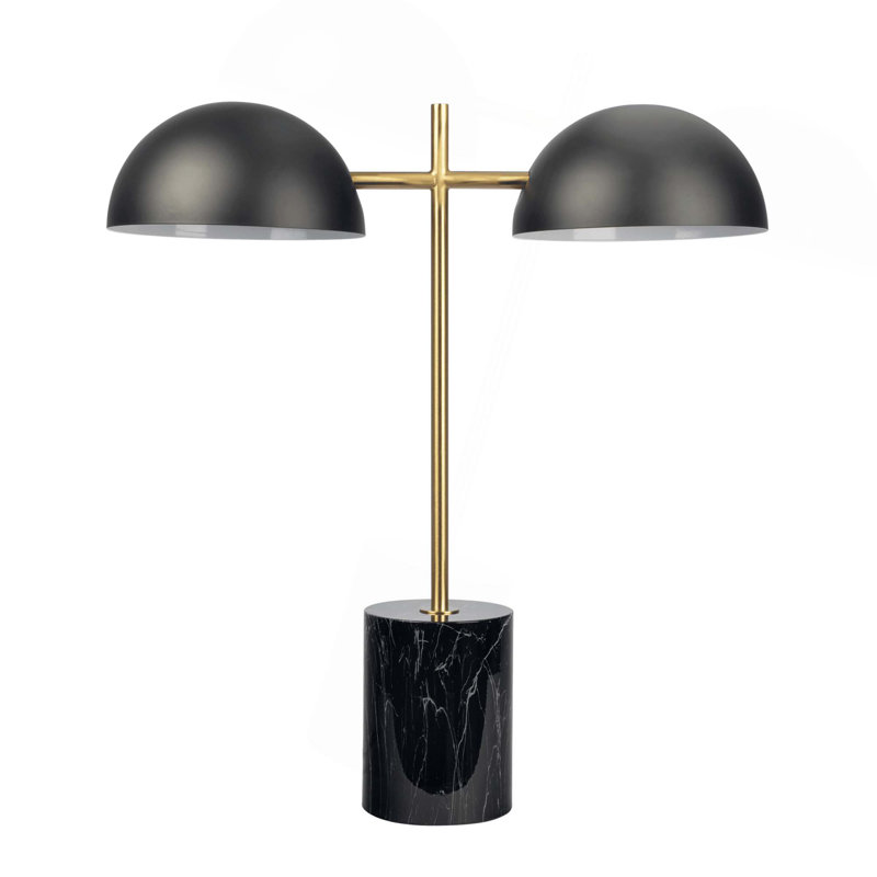 Lampe de table noire Nova Nova avec interrupteur marche / arrêt et base double en faux marbre