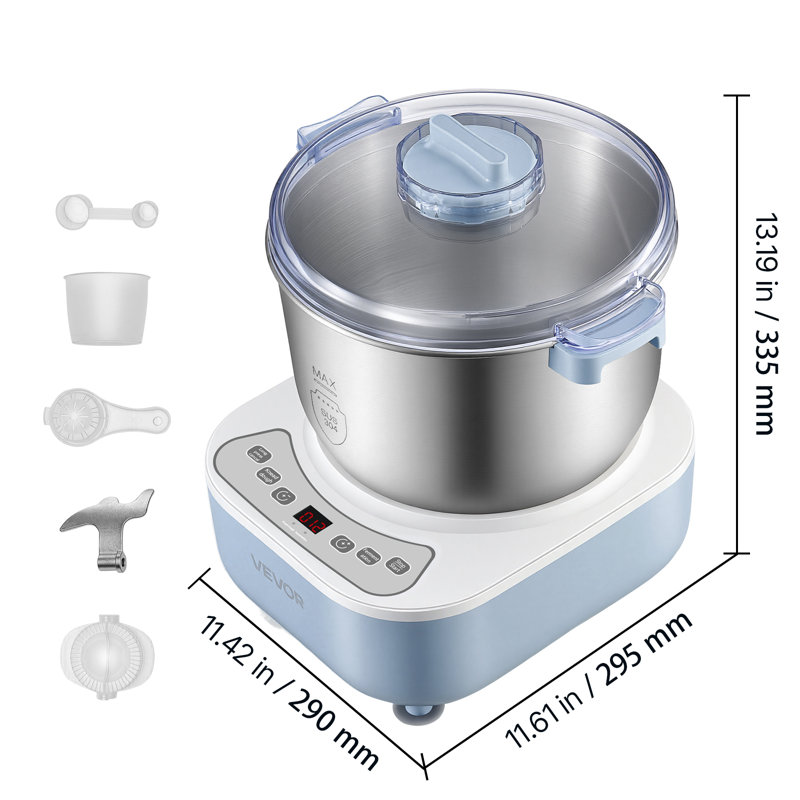 Pétrin électrique de 6,9 ​​litres avec fonction fermentation, pour pizzas, pâtes et levain, cuve en acier inoxydable 304, minuterie, panneau de commande orienté vers le haut, machine à pétrir domestique
