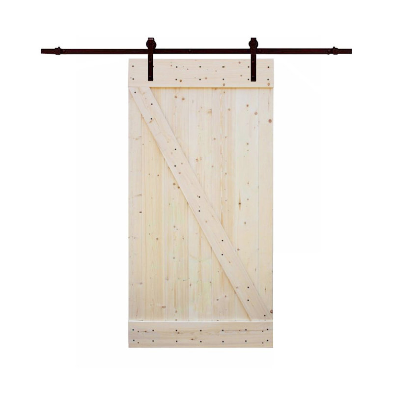 Porte de grange noueuse à panneaux en bois sans finition avec trousse de quincaillerie d'installation, Marron foncé
